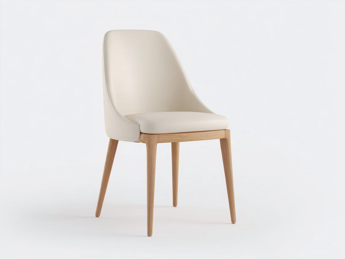 Sedia da pranzo - Tessuto-legno - 52x58x86 cm - Bianco crema-Legno naturale - Moderno