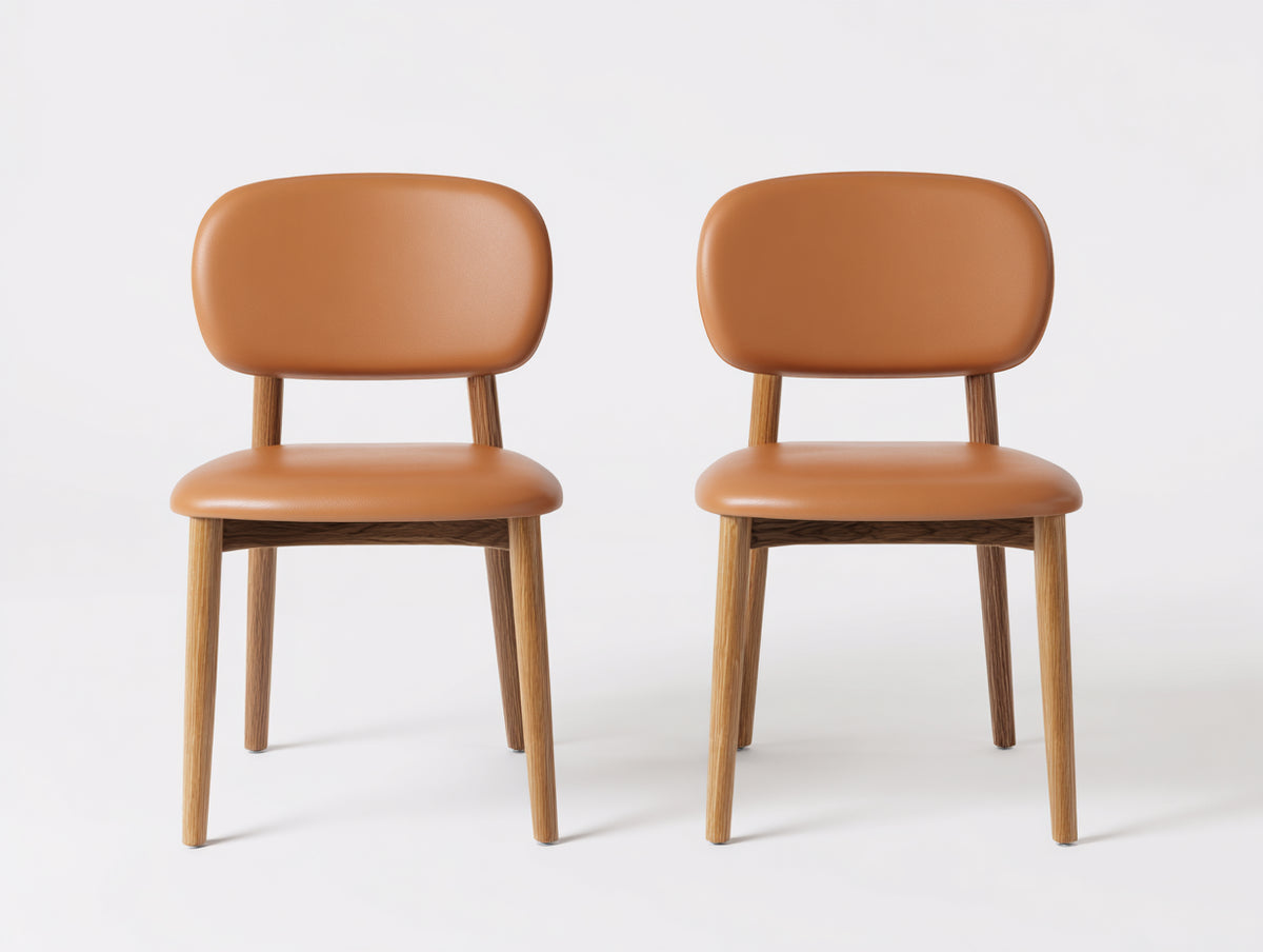 Sedia da pranzo - Similpelle-legno - 50x56x82 cm - Marrone cognac-Legno naturale - Mid-century moderno