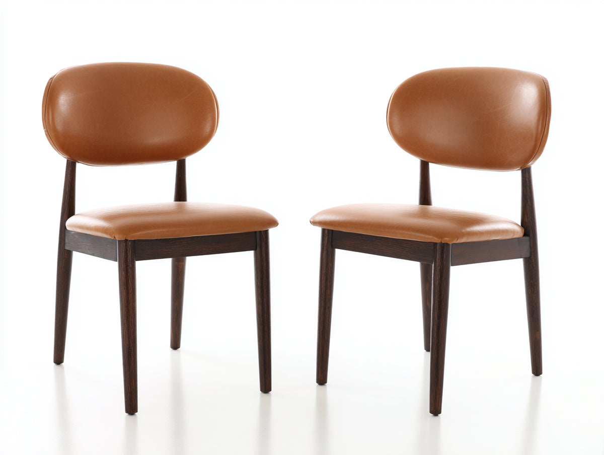 Sedia da pranzo - Similpelle-legno - 51x57x82 cm - Marrone cognac-Noce scuro - Mid-century moderno