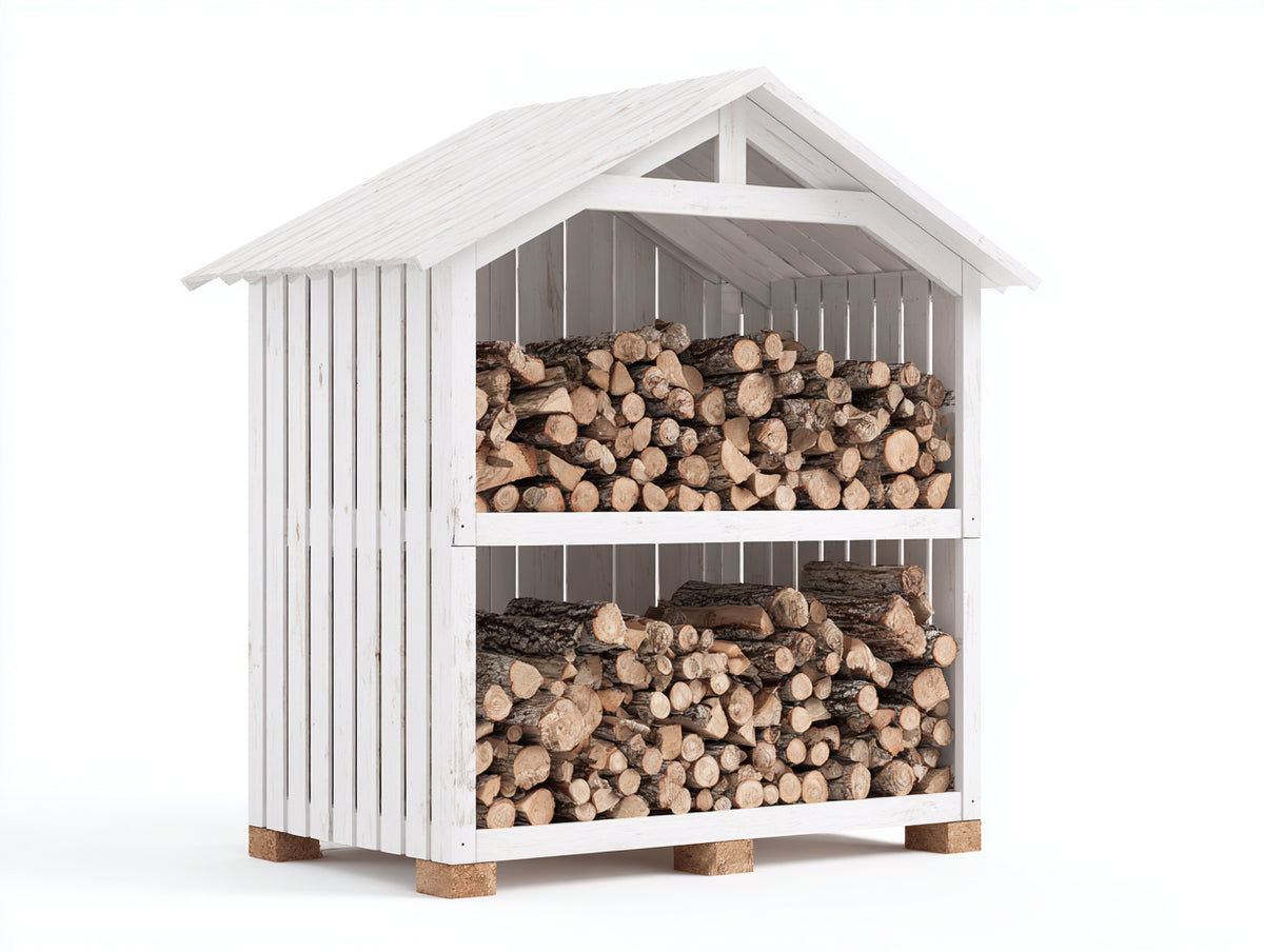 Portalegna - Legno - 140x70x180 cm - Bianco - Stile rustico