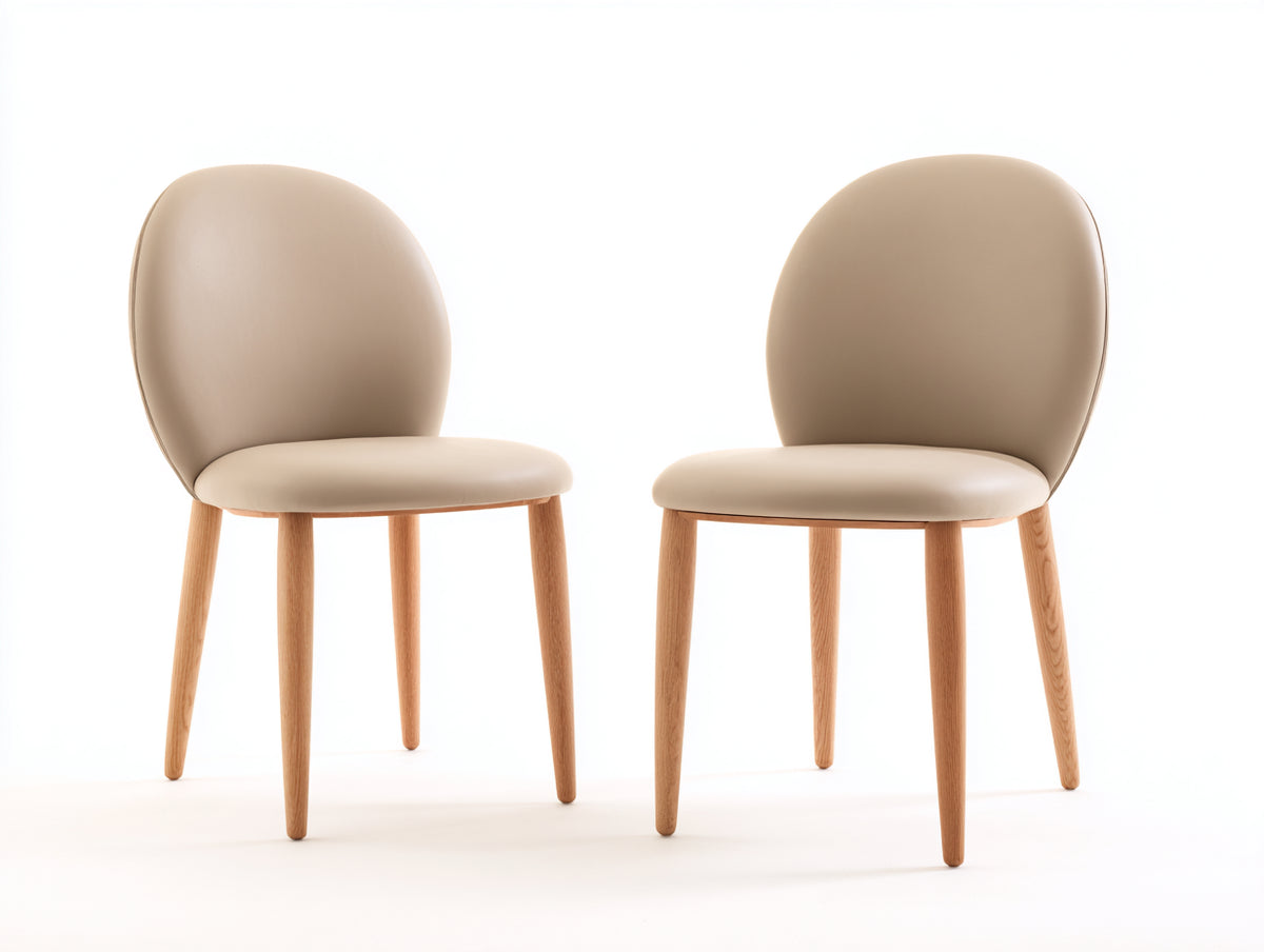 Sedia da pranzo - Similpelle-legno - 51x56x82 cm - Beige-Legno naturale - Scandinavo
