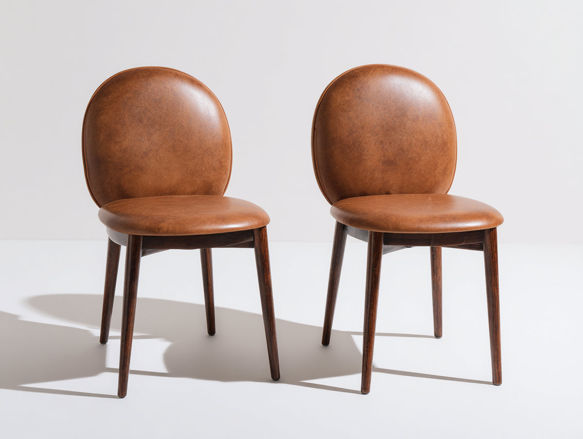 Sedia da pranzo - Similpelle-legno - 50x56x85 cm - Marrone cognac-Noce scuro - Mid-century moderno