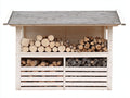 Portalegna - legno - 180x60x160 cm - bianco naturale-grigio - stile rustico con tetto inclinato