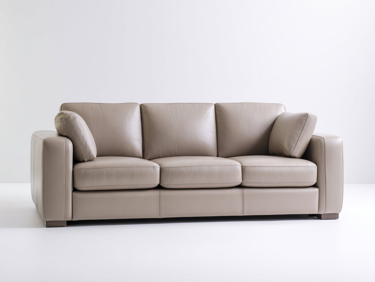 Divano lineare - Pelle-Legno - 225x96x85 cm - Grigio tortora - Design contemporaneo