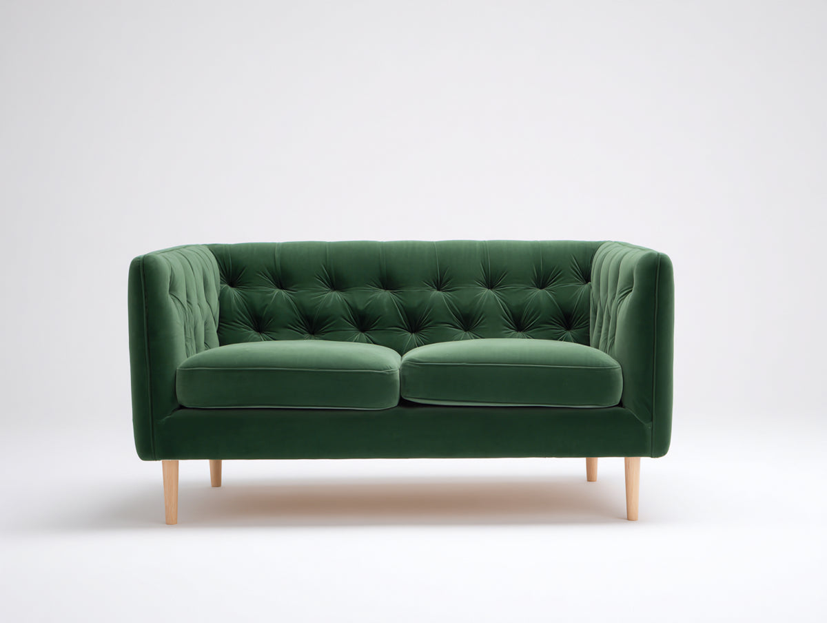 Divano lineare - Velluto-Legno - 168x84x79 cm - Verde bosco - Stile Chesterfield moderno