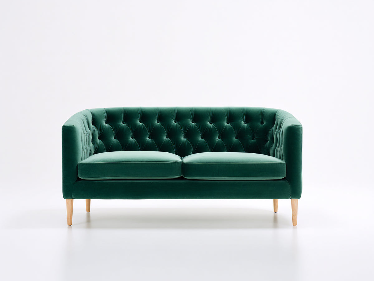 Divano lineare - Velluto-Legno - 170x84x80 cm - Verde smeraldo - Stile Chesterfield moderno