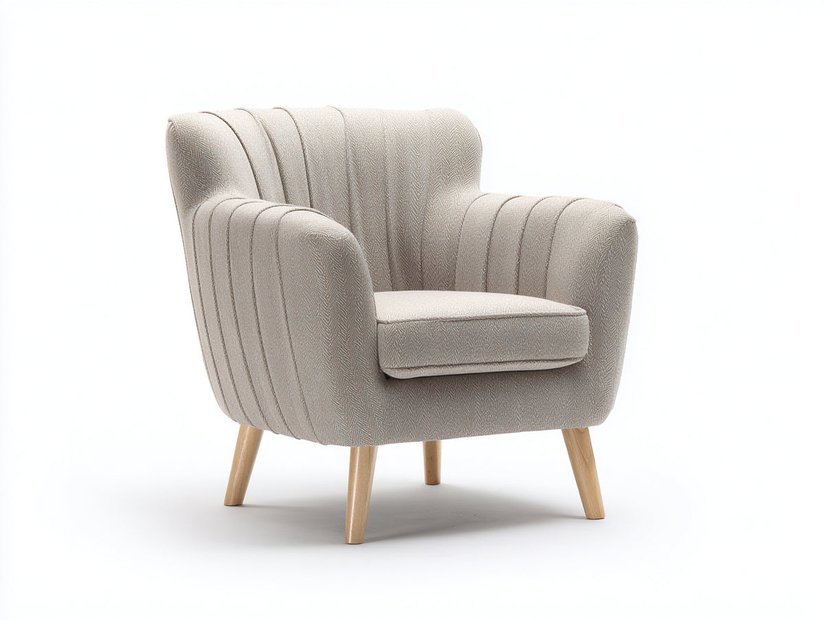 Poltrona - Tessuto-Legno - 80 x 82 x 85 cm - Beige-Legno chiaro - Stile retrò