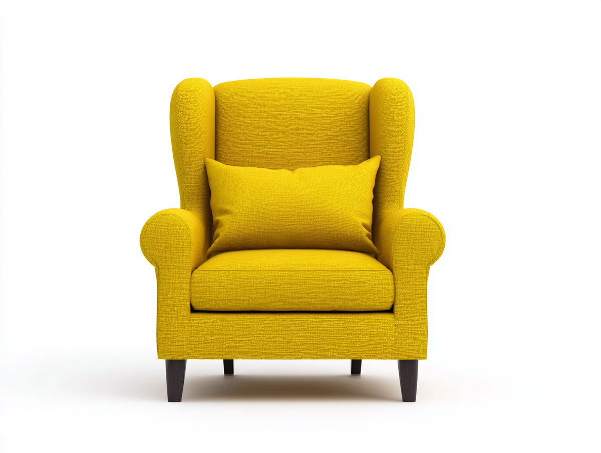 Poltrona - Tessuto-Legno - 87 x 90 x 108 cm - Giallo-Marrone scuro - Stile classico