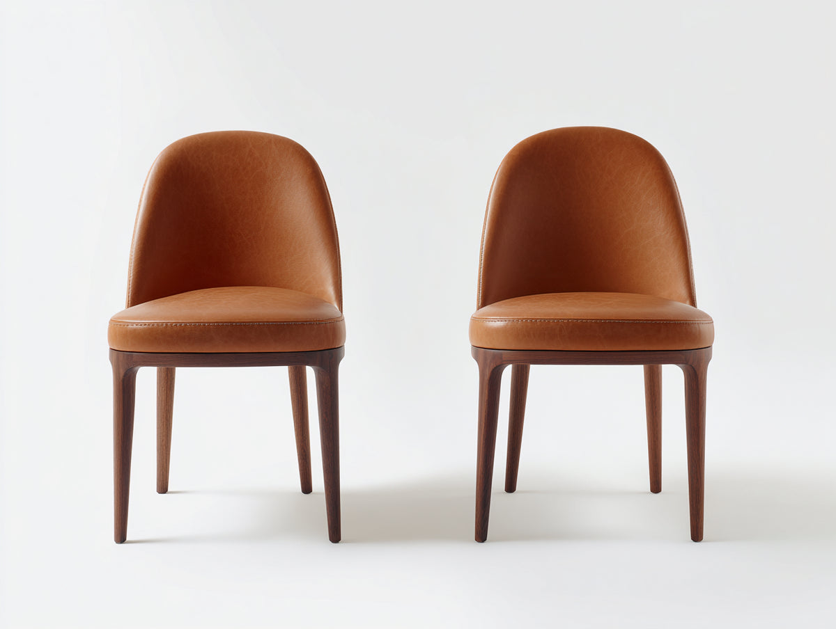 Sedia da pranzo - Similpelle-legno - 50x56x84 cm - Marrone caramello-Noce scuro - Moderno