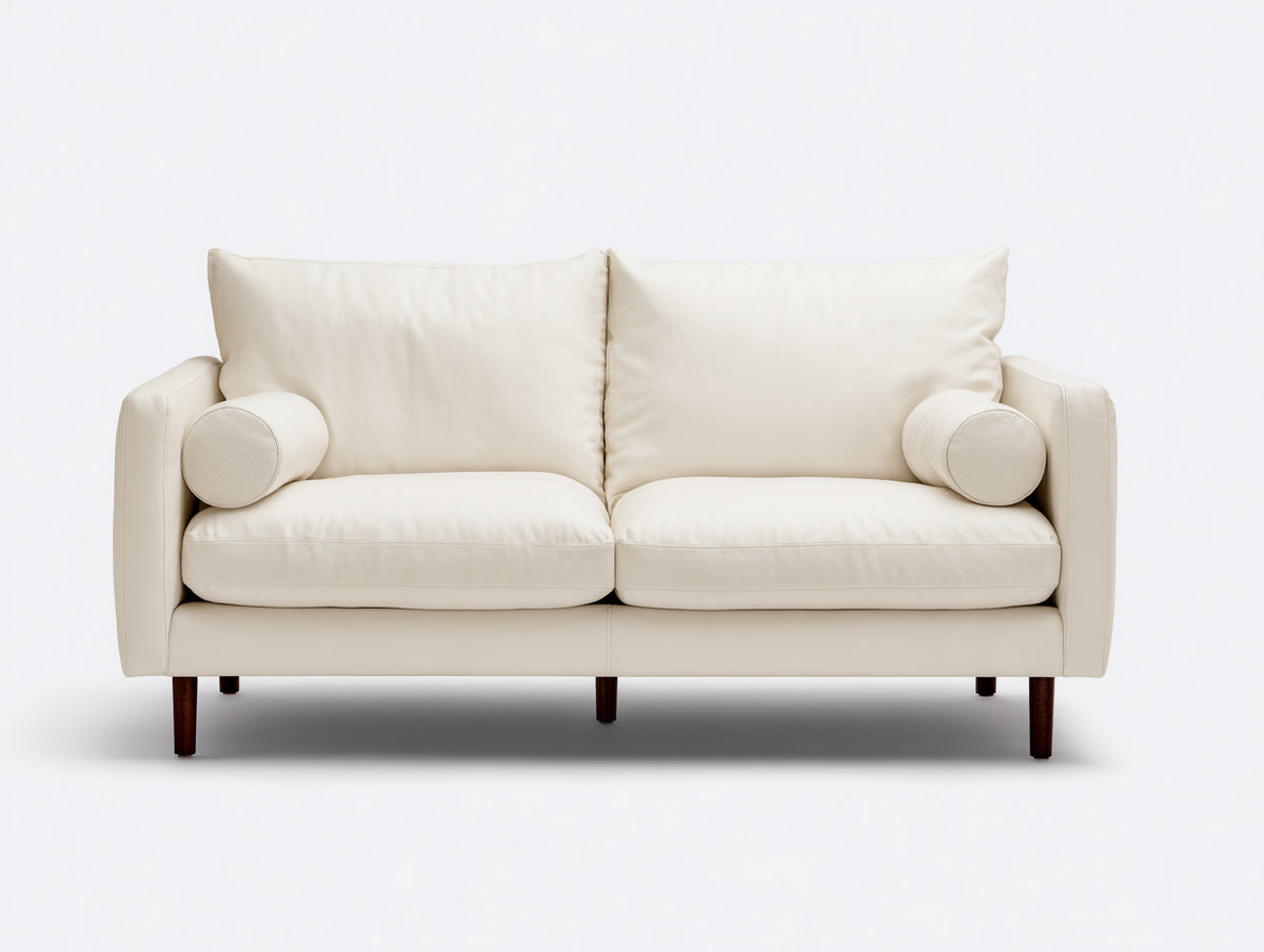 Divano lineare - Similpelle-Legno - 180x88x86 cm - Avorio - Design moderno