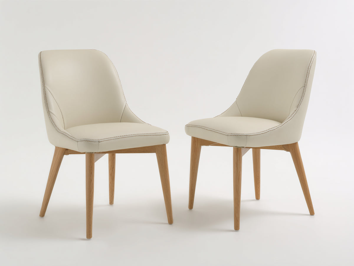 Sedia da pranzo - Similpelle-legno - 53x59x86 cm - Avorio-Legno naturale - Moderno