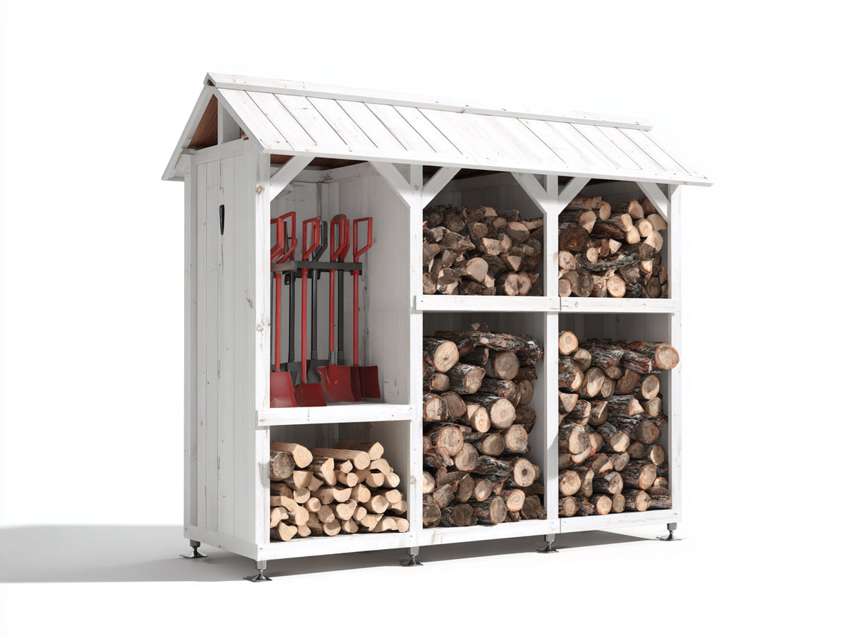 Portalegna - Legno-Metallo - 220x85x210 cm - Bianco-Grigio - Stile rustico