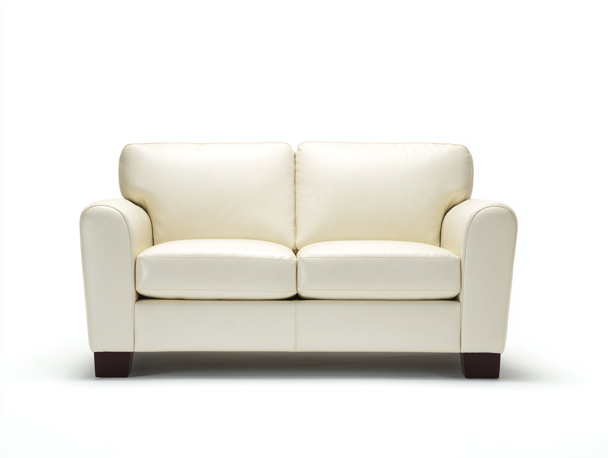 Divano lineare - Similpelle-Legno - 165x88x86 cm - Bianco crema - Stile classico