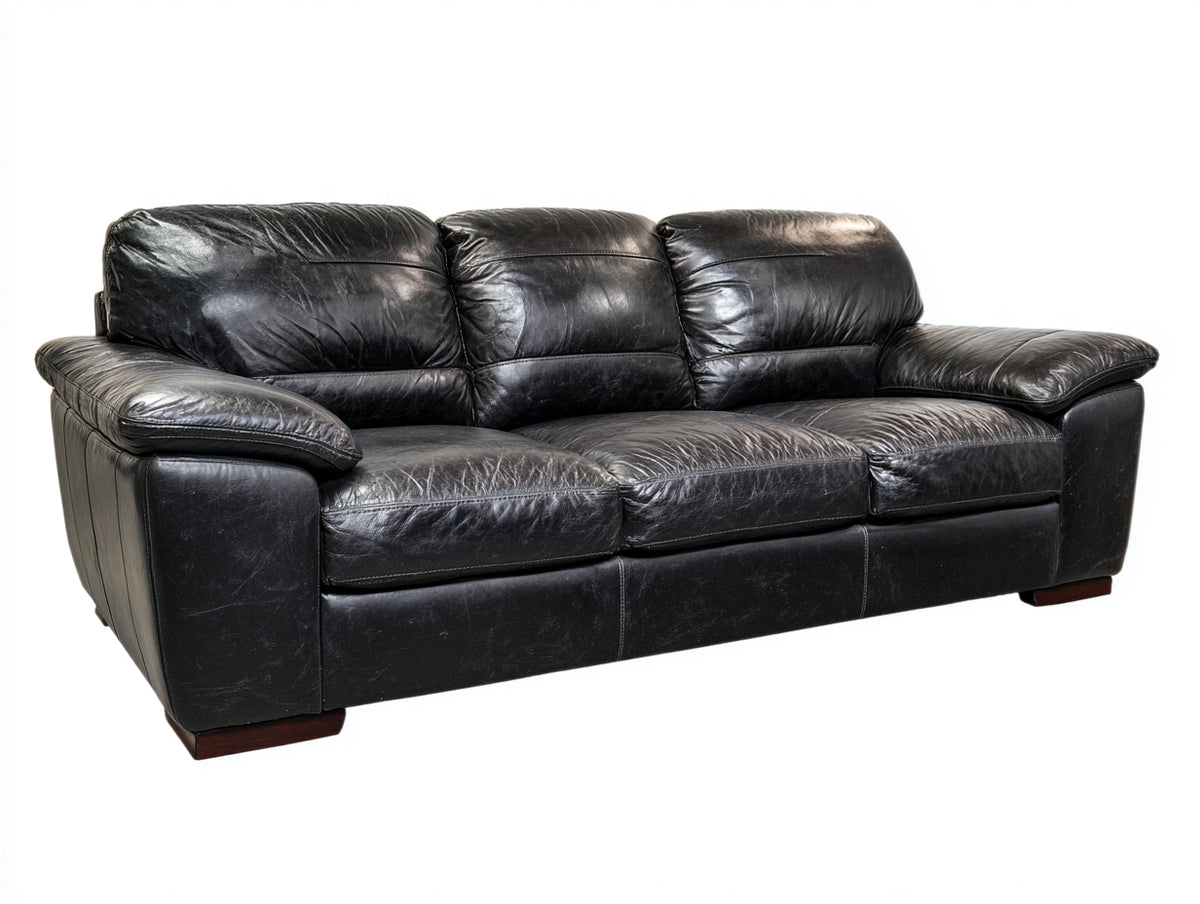 Divano lineare - Pelle-Legno - 215x94x92 cm - Nero - Stile classico