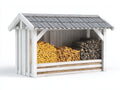 Portalegna - legno - 185x75x155 cm - bianco-grigio - stile rustico tradizionale con tetto a due falde