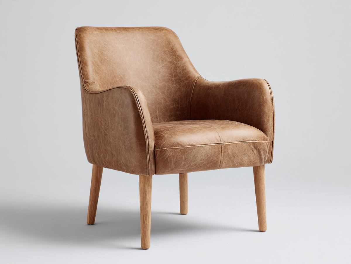 Poltrona - Similpelle-Legno - 76 x 80 x 88 cm - Cammello-Marrone chiaro - Stile moderno