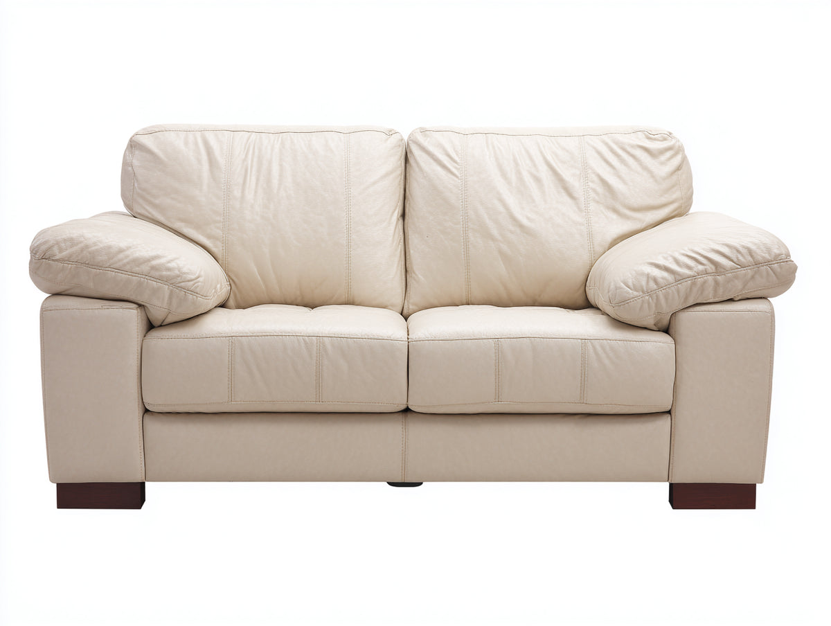 Divano lineare - Pelle-Legno - 175x92x88 cm - Crema - Stile contemporaneo