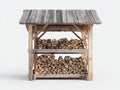 Portalegna - legno - 145x60x150 cm - marrone naturale-grigio - stile rustico con tetto spiovente