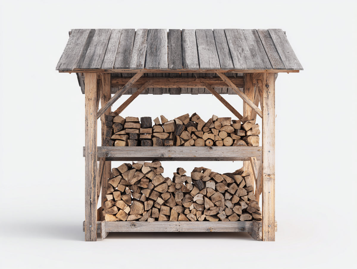 Portalegna - legno - 145x60x150 cm - marrone naturale-grigio - stile rustico con tetto spiovente