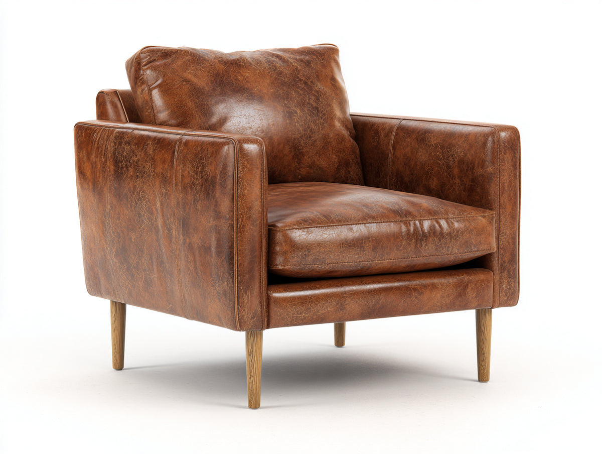 Poltrona - Similpelle - Legno - 96 x 88 x 84 cm - Marrone - Stile vintage