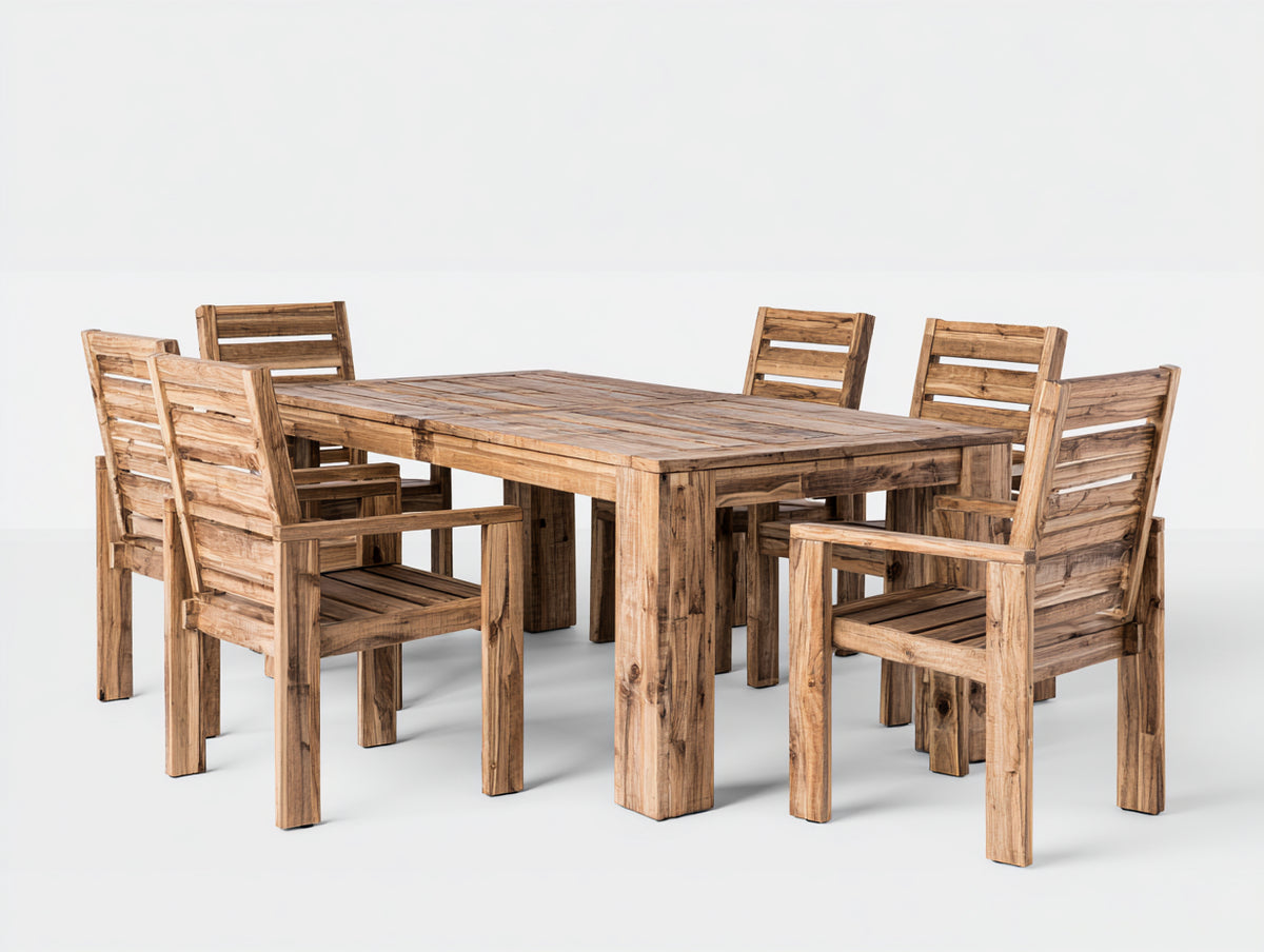 Set da pranzo da esterno - Legno - 180 x 90 x 76 cm - Marrone naturale - Stile rustico
