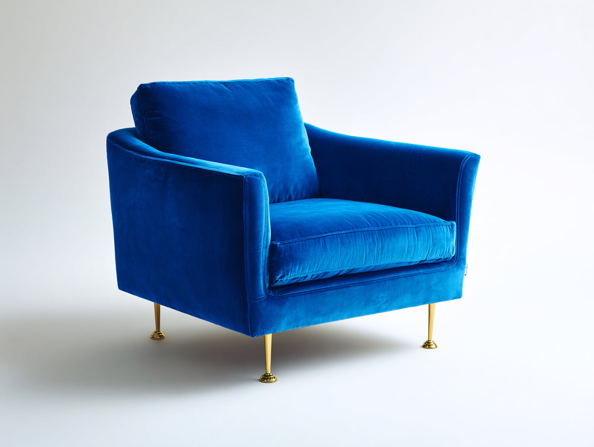 Poltrona - Velluto-Metallo - 94 x 90 x 85 cm - Blu cobalto-Oro - Stile contemporaneo