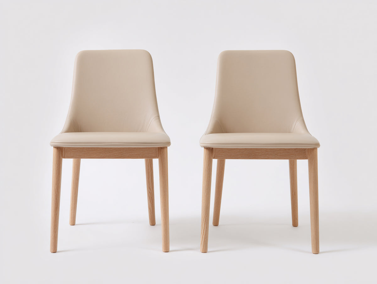 Sedia da pranzo - Similpelle-legno - 49x56x85 cm - Beige chiaro-Legno naturale - Moderno