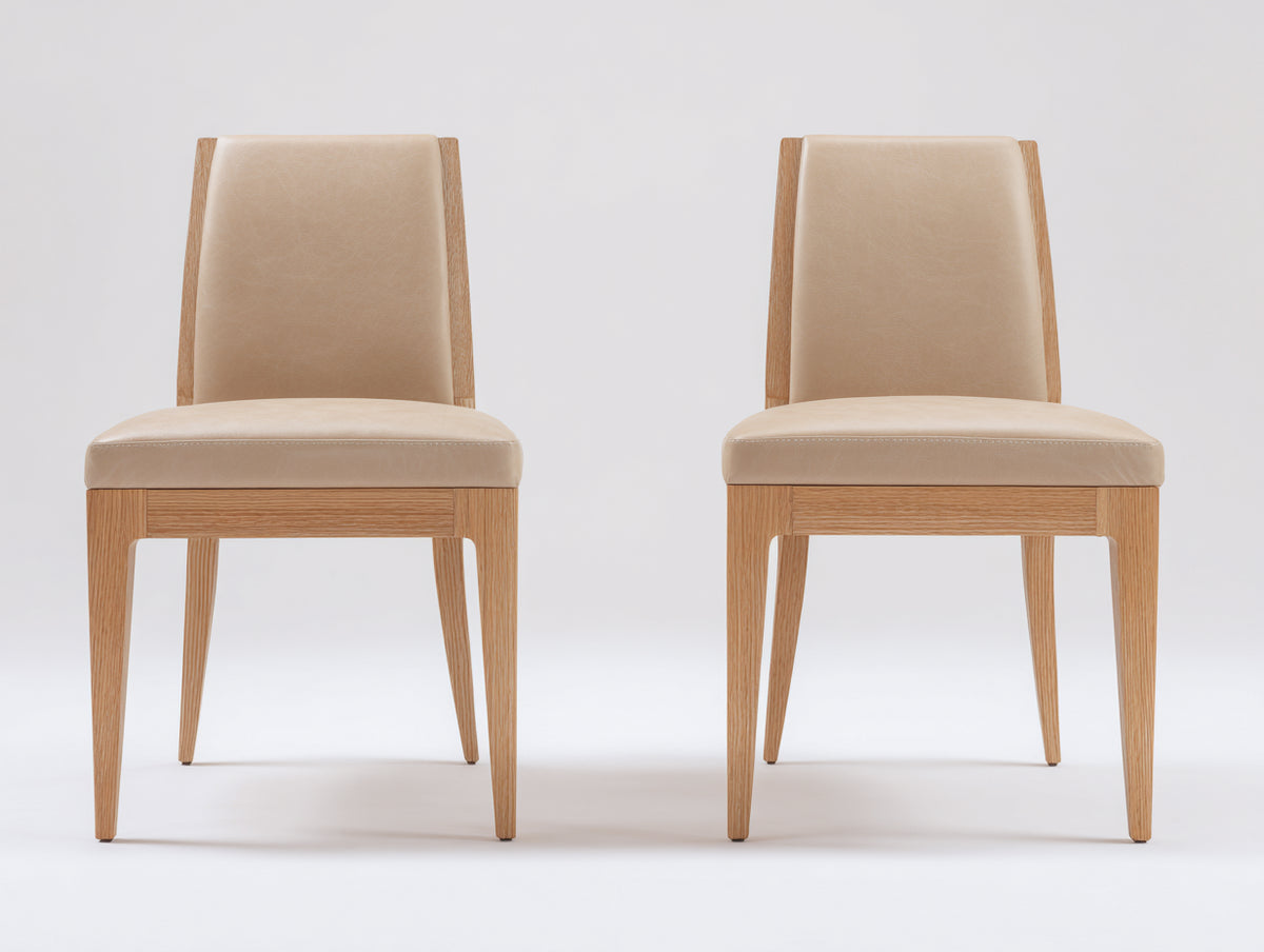 Sedia da pranzo - Similpelle-legno - 48x55x84 cm - Beige-Legno naturale - Contemporaneo