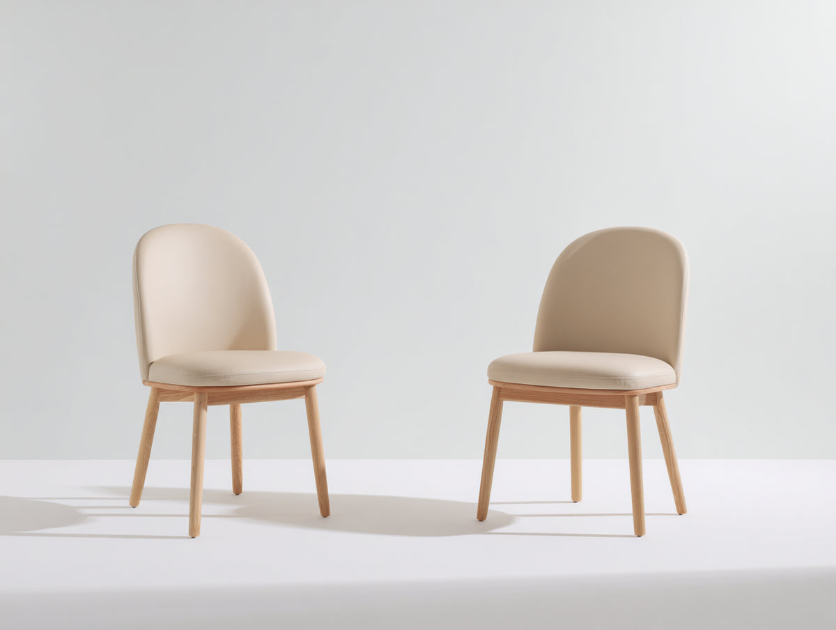 Sedia da pranzo - Similpelle-legno - 51x57x83 cm - Beige chiaro-Legno naturale - Moderno