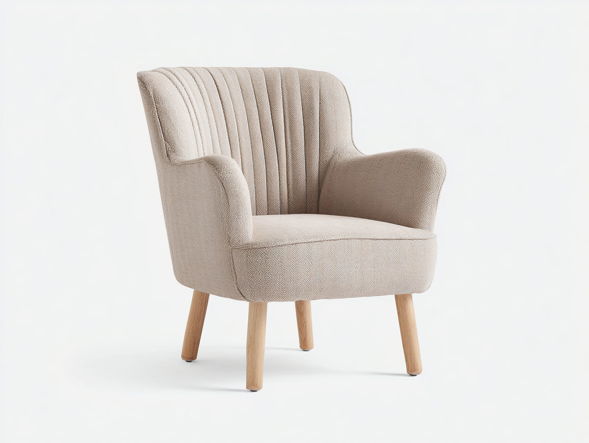 Poltrona - Tessuto-Legno - 76 x 78 x 86 cm - Beige-Legno chiaro - Stile scandinavo