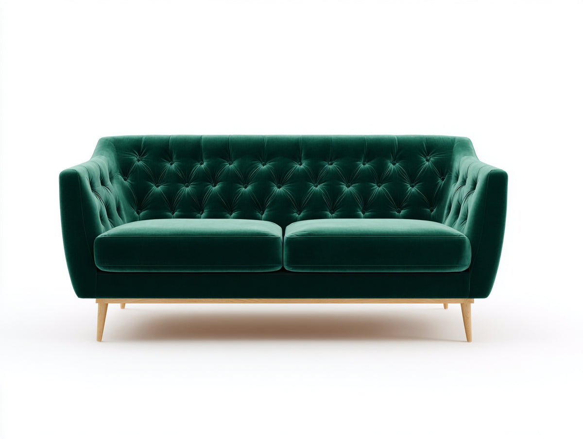 Divano lineare - Velluto-Legno - 190x88x82 cm - Verde smeraldo - Stile Chesterfield contemporaneo