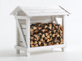 Portalegna - legno - 135x60x145 cm - bianco - stile rustico con tetto a due falde