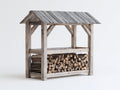 Portalegna - legno - 150x65x160 cm - grigio anticato - stile rustico con tetto a capanna