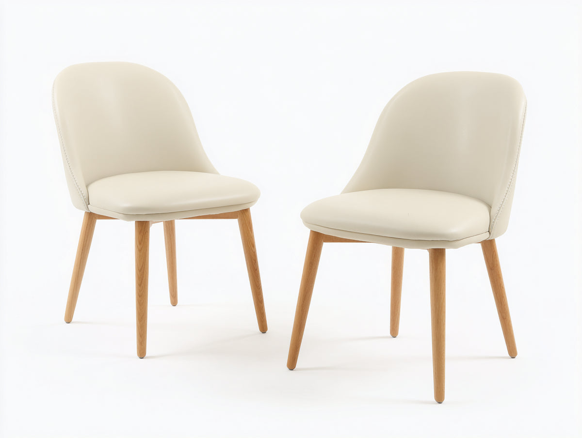 Sedia da pranzo - Similpelle-legno - 52x57x84 cm - Avorio-Legno naturale - Scandinavo